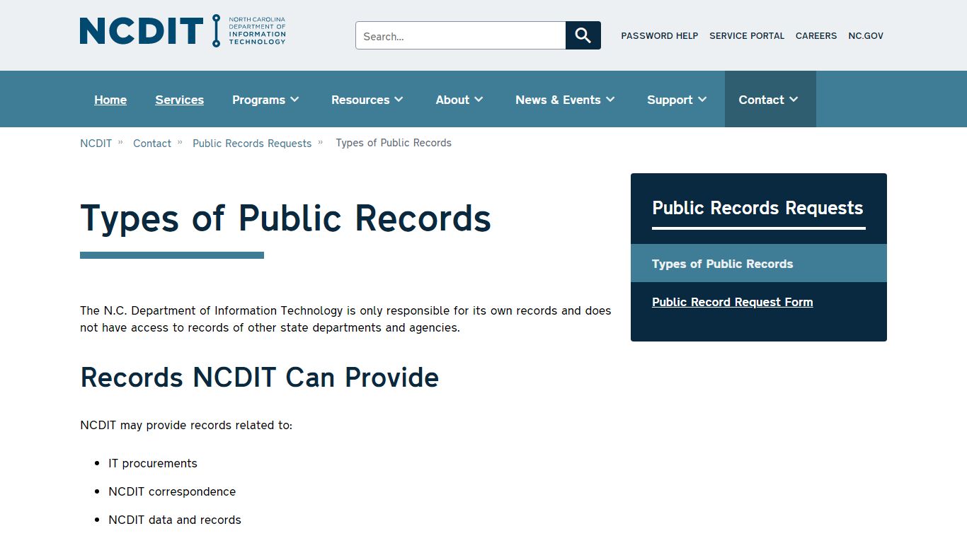 Types of Public Records | NCDIT
